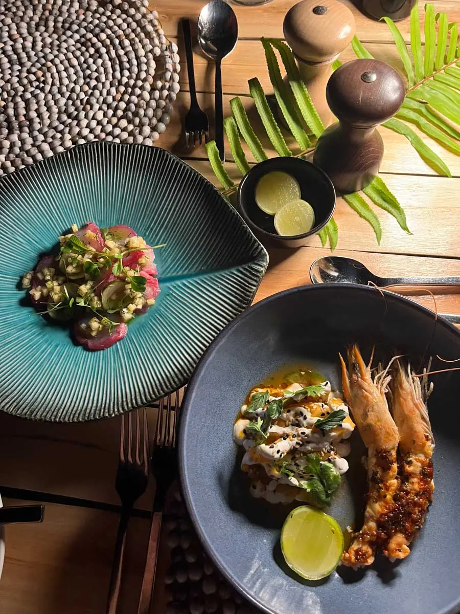 Two plates with seafood