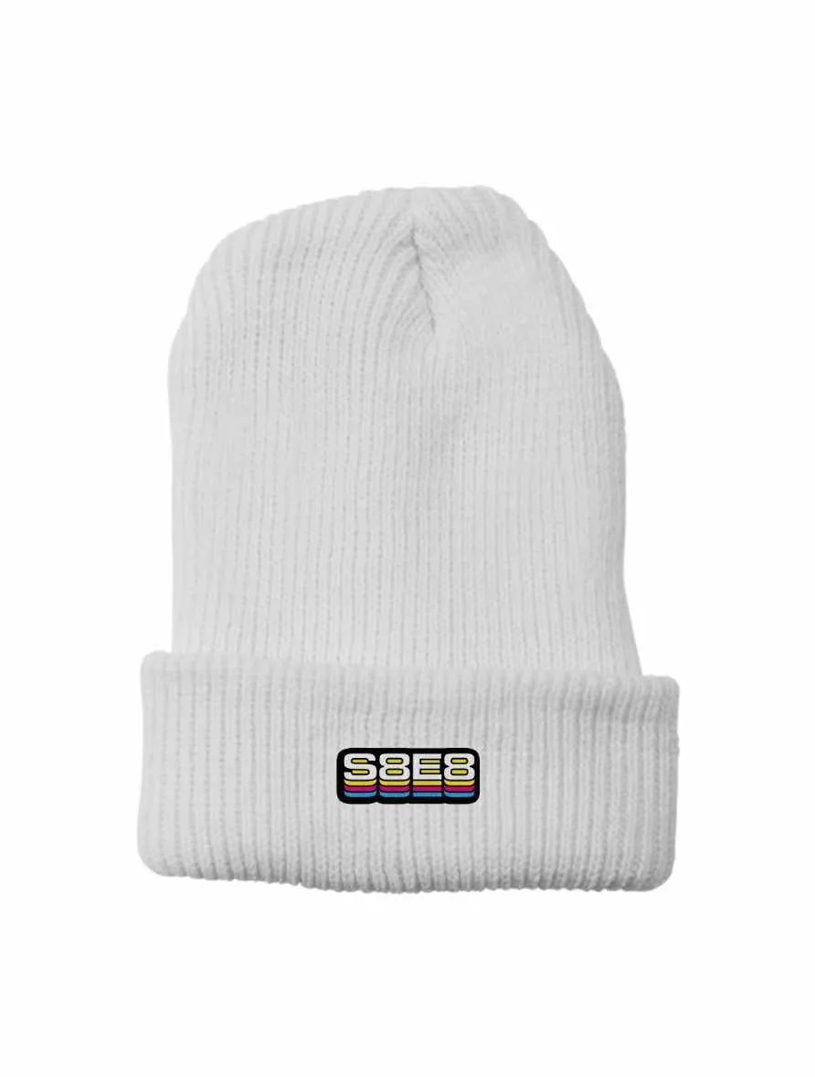 A white hat with the S8E8 logo on it
