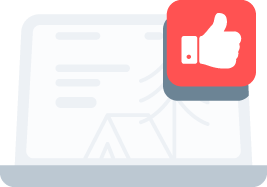 Illustration of a laptop screen with a red thumbs-up icon, symbolizing positive feedback or online approval.