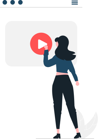 Illustration of a woman interacting with a video play button on a screen, representing video marketing or online content.