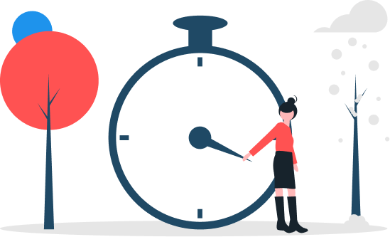 Illustration depicting the concept of seasonal change over time, with a clock and elements representing different seasons.