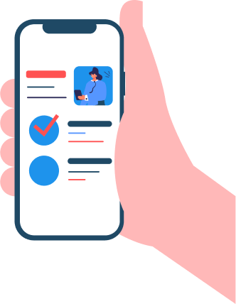 Illustration of a hand holding a smartphone displaying a task management app interface.