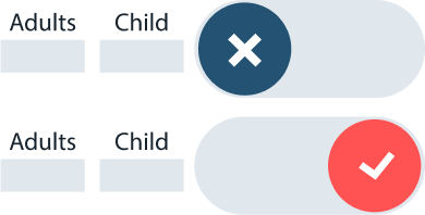 Two circles labeled "Adults" and "Child," representing different age groups or categories.