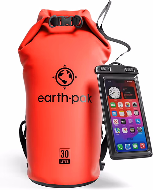 A waterproof dry bag designed for outdoor activities, featuring a durable material and secure closure for keeping items dry