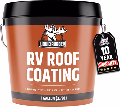 A close-up of liquid burger RV roof coating being applied, showcasing its smooth texture and protective qualities.