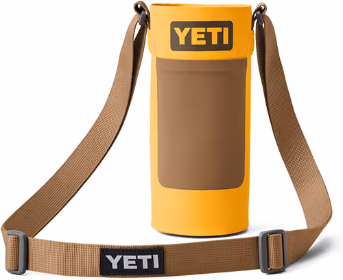 Yeti water bottle holder featuring a durable strap for easy carrying and secure storage of your beverage.