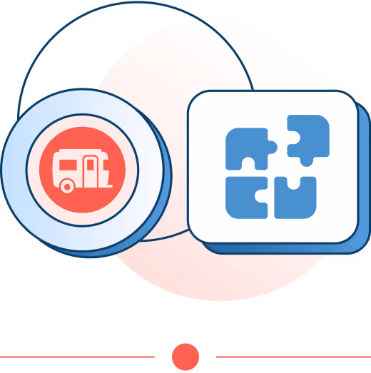 Integration icons showing a circular RV badge next to puzzle piece symbols