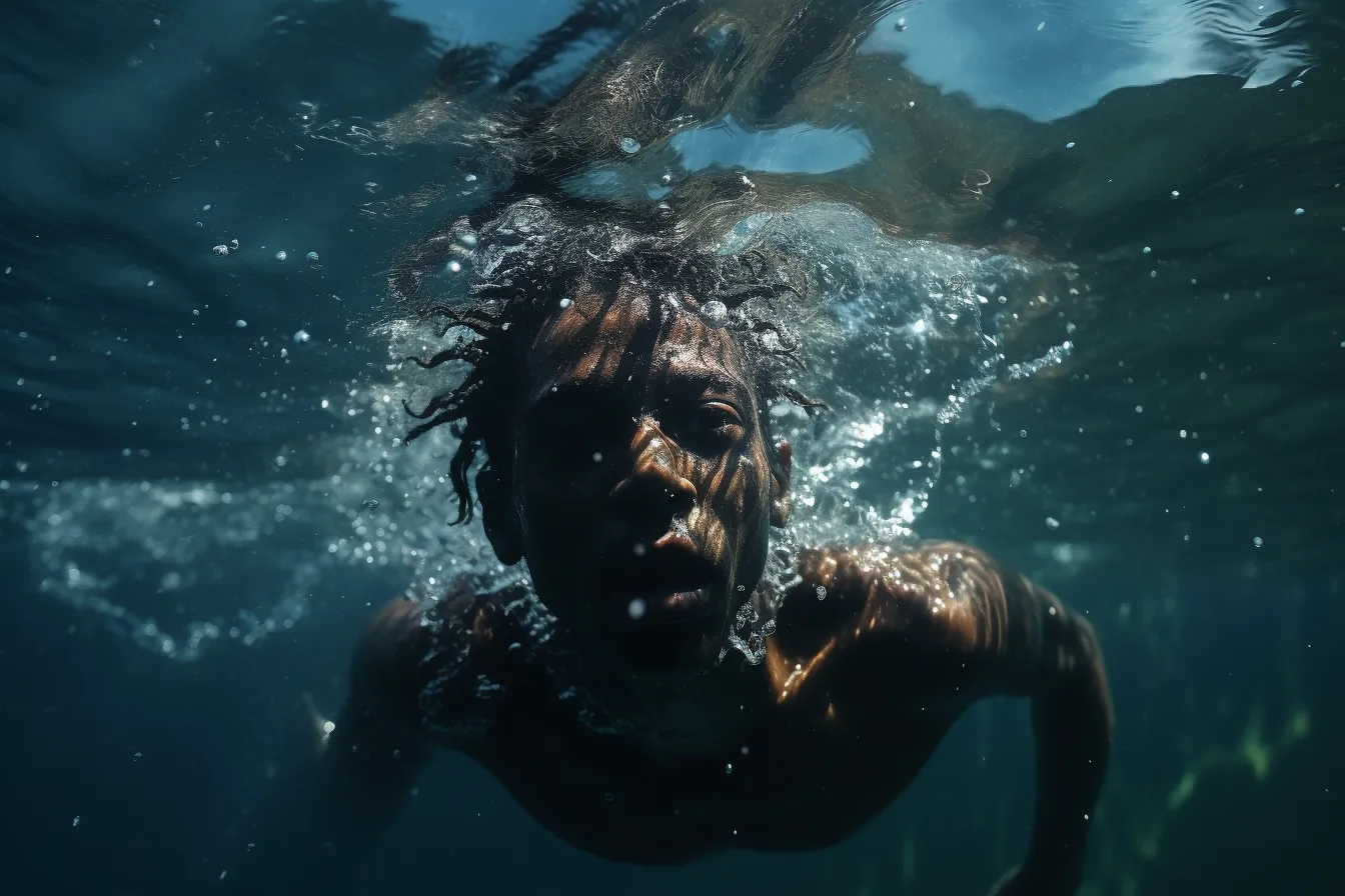 AI image, boy underwater