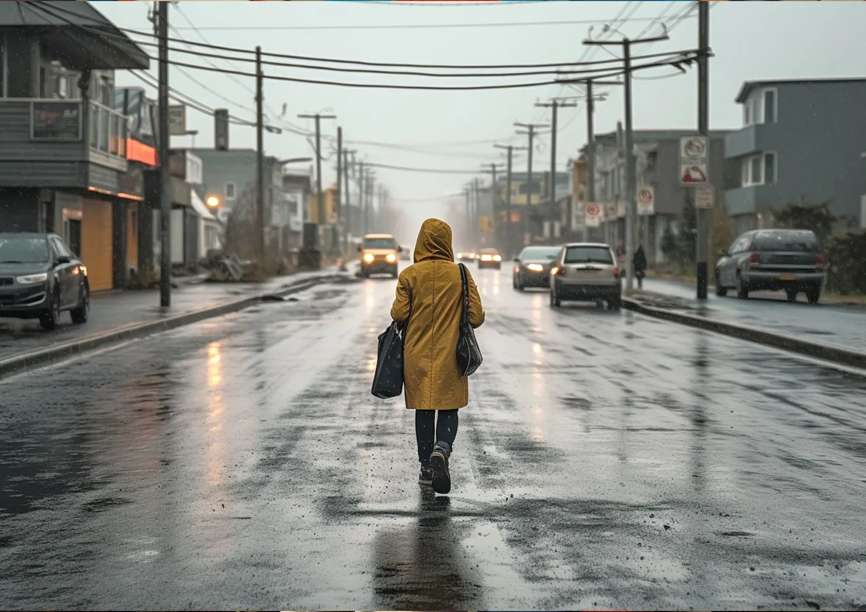AI image, lady walk in the middle of the street