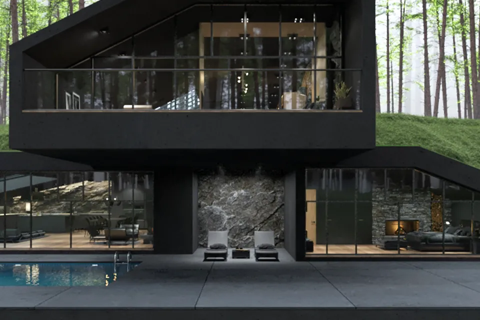 Matte Black Villa in Harriman State Park, New York