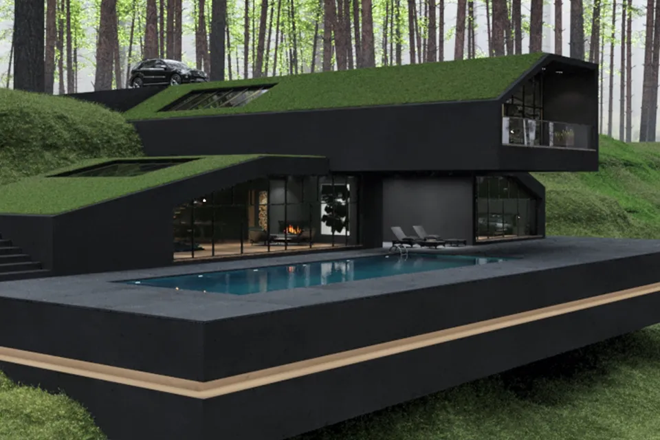 Matte Black Villa in Harriman State Park, New York