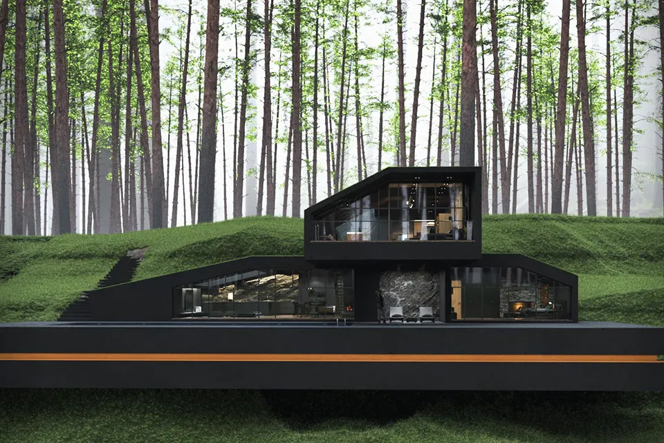 Matte Black Villa in Harriman State Park, New York