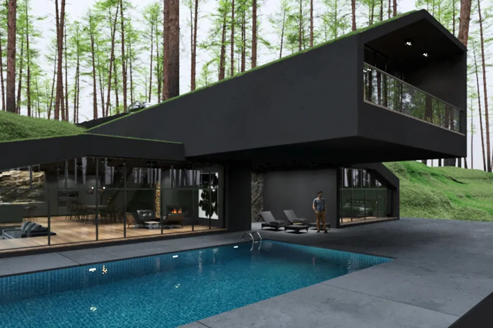 Matte Black Villa in Harriman State Park, New York