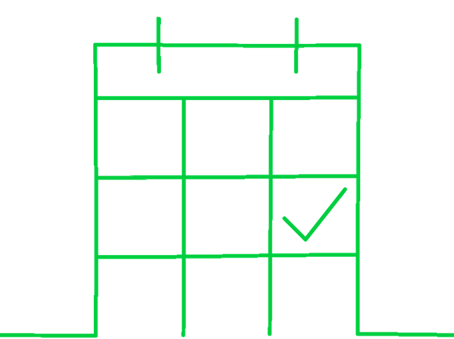 Line drawing of a calendar with a date ticked