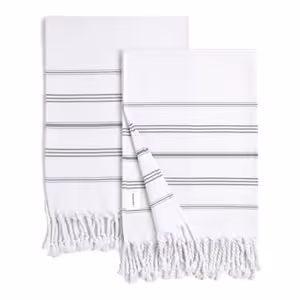 White grey striped hand towels