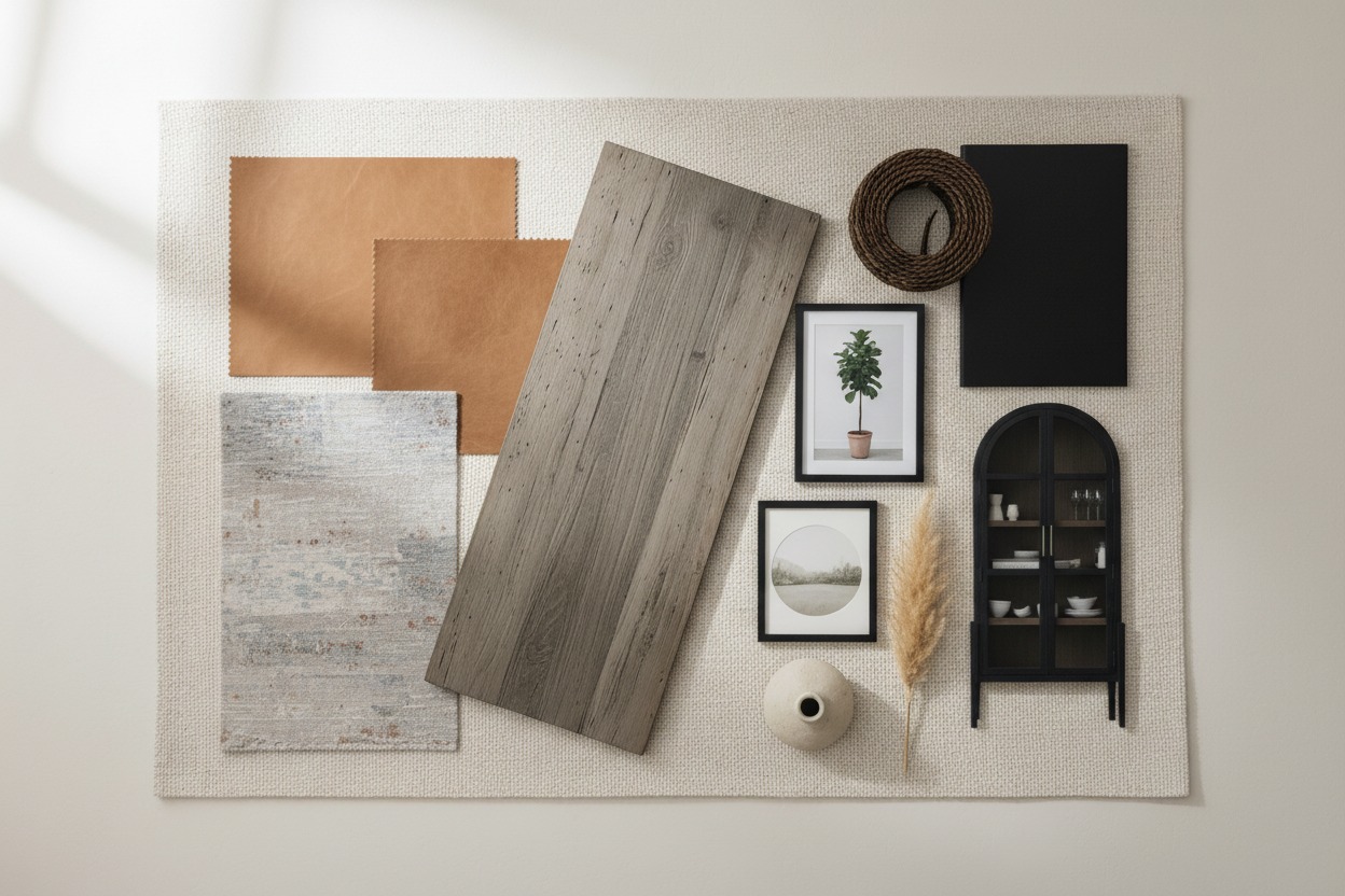 Flat lay for neutral dining room