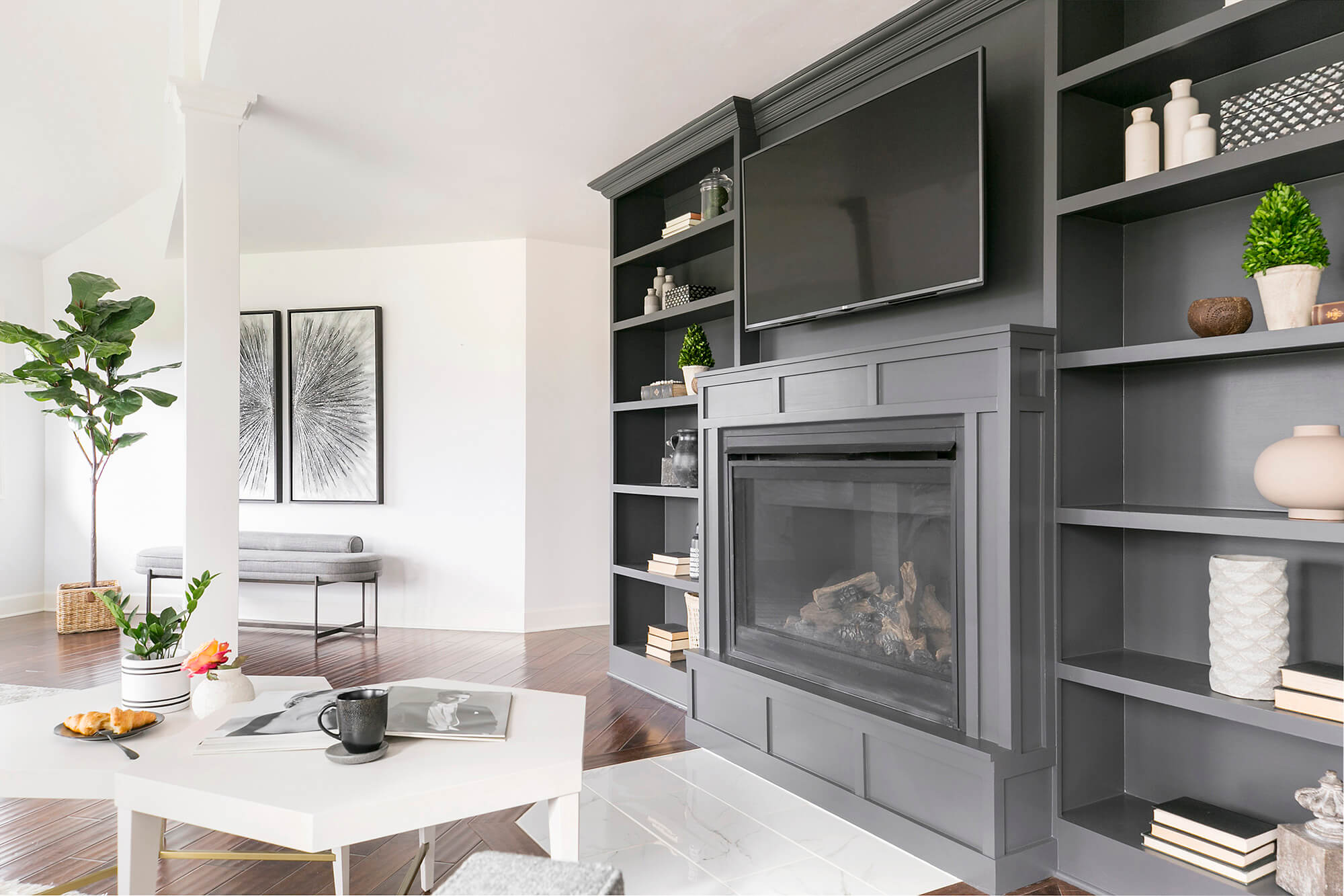 Modern Farmhouse Bedroom Interior Design Built In Shelving