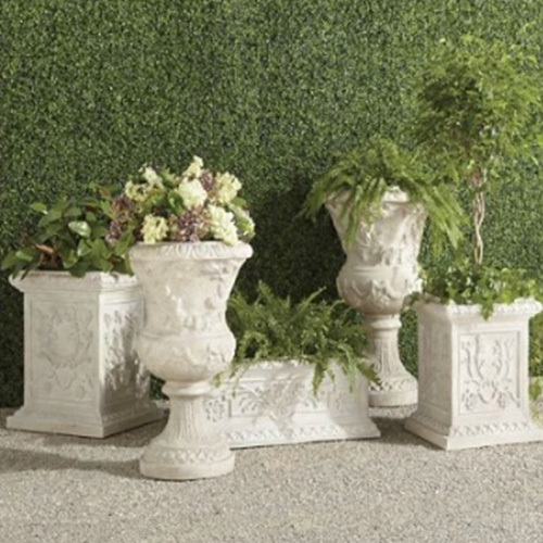 Classic white ornate outdoor planter pots