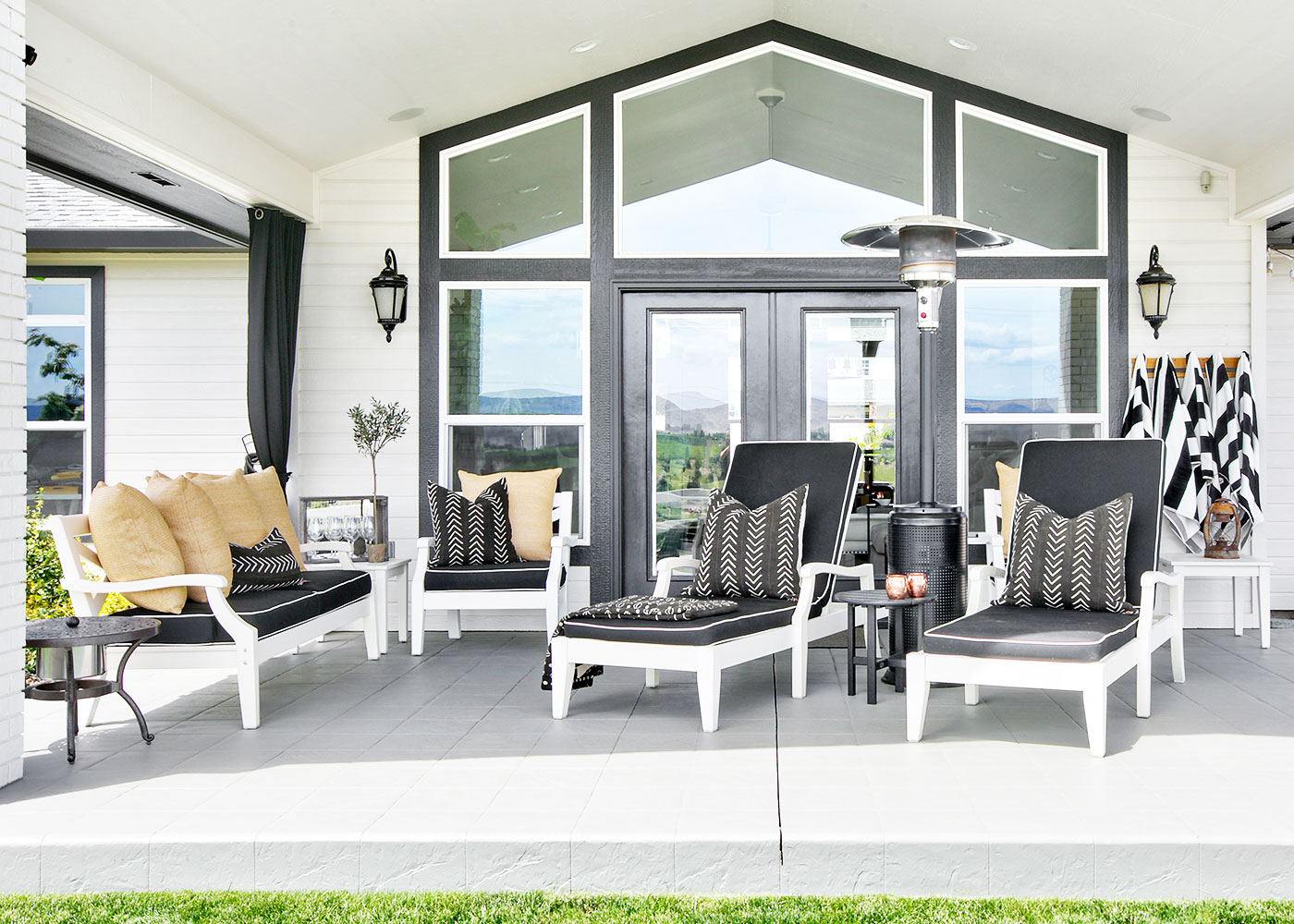 Black and white back porch furniture