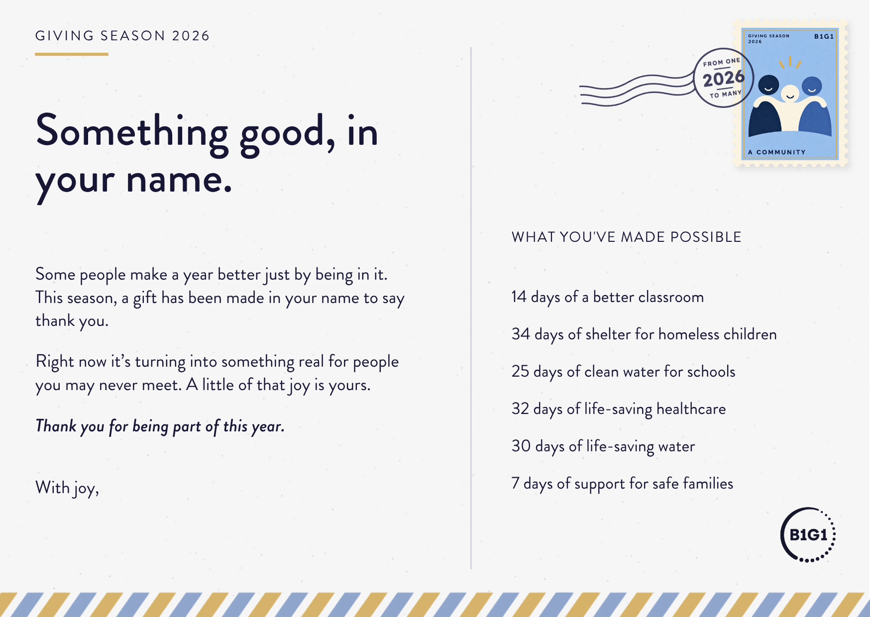 Back of the postcard for A Gift for a Community