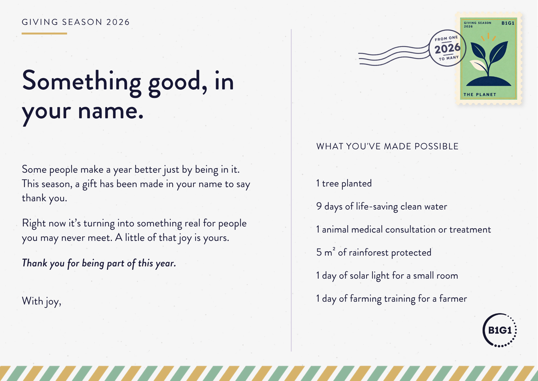 Back of the postcard for A Gift for the Planet