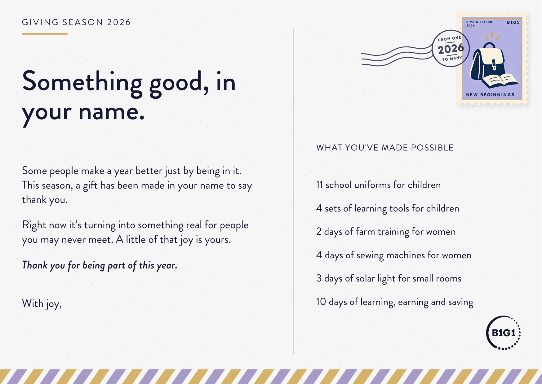 Back of the postcard for A Gift for New Beginnings