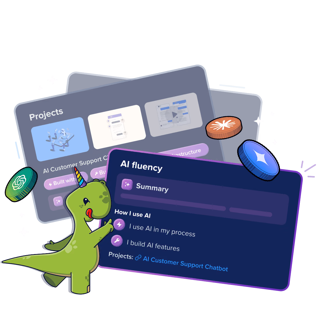 Dinocorn with AI fluency candidate cards