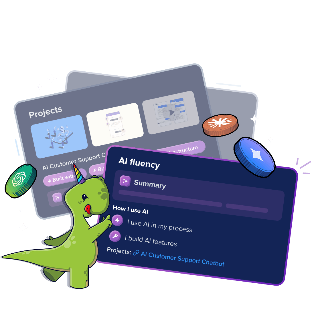 Dinocorn with AI fluency candidate cards