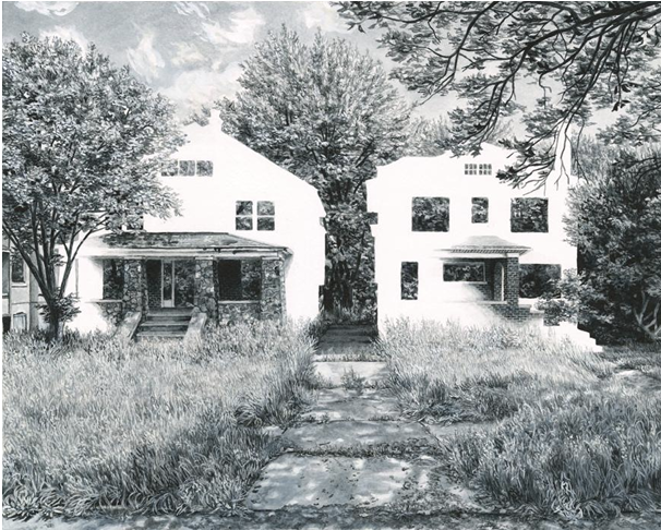 black and white photo of two houses sitting next to each other