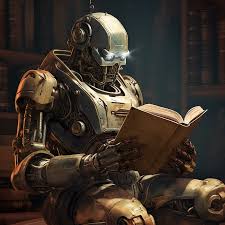 a robot reading a book