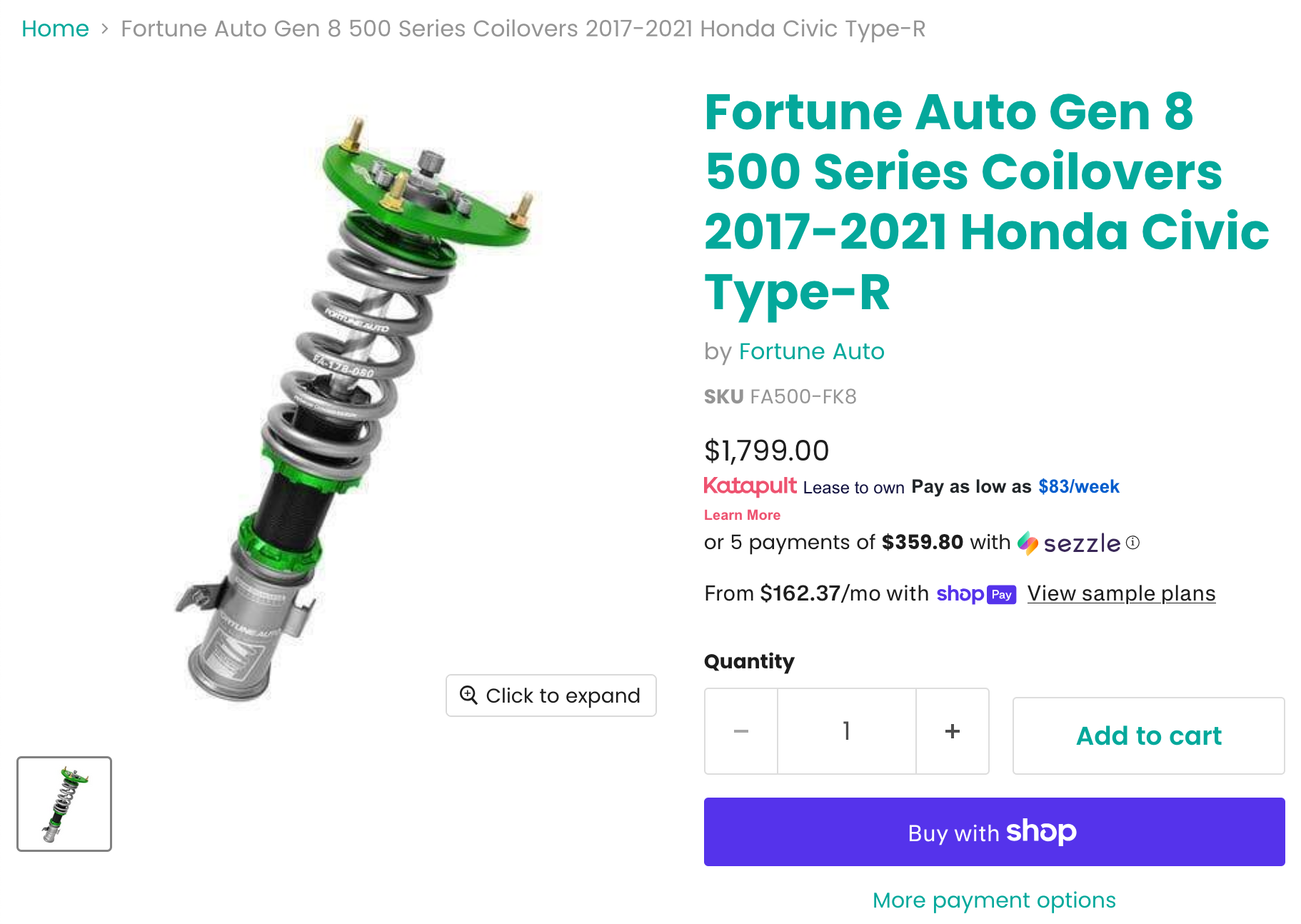honda civic coilover product page
