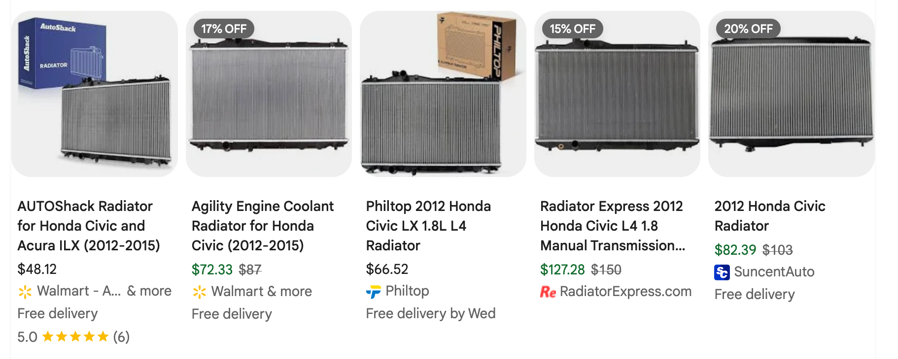 honda civic radiator shopping listings