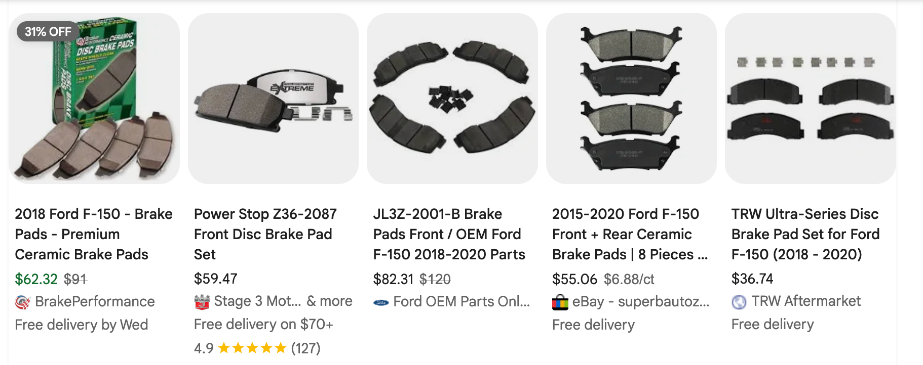 ford f-150 brake pad google shopping ads