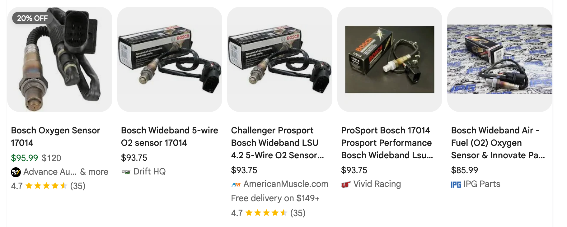 bosch oxygen sensor google shopping ads