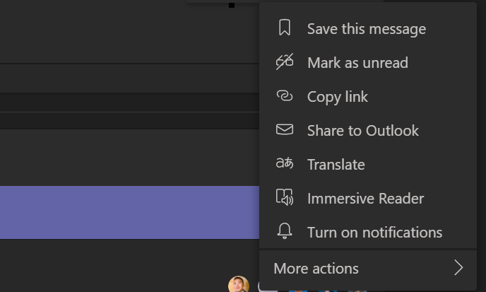 Screenshot of Microsoft Teams Notification options menu.