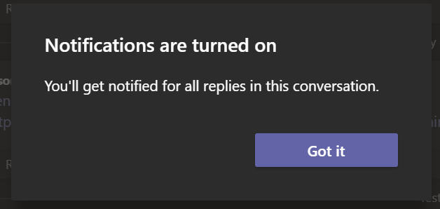 Screenshot of Microsoft Teams notifications modal.