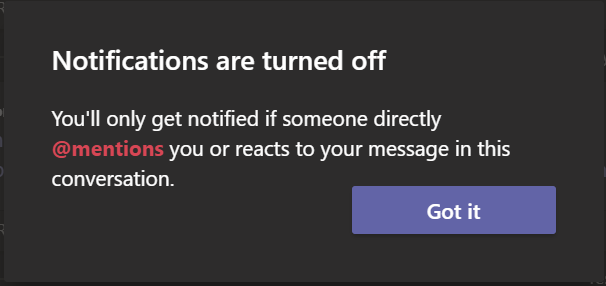 Screenshot of Microsoft Teams notifications modal.