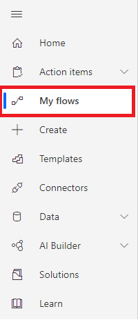 Screenshot of My Flows option in Power Automate.