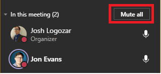 Image of the 'Mute all' option in Microsoft Teams.