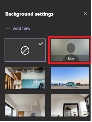 Image of the background settings options in Microsoft Teams.