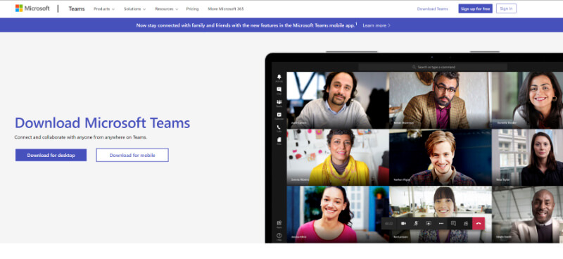 Image of the Microsoft Teams landing page to download the desktop app.