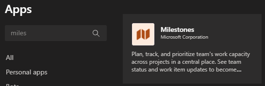 Screenshot of the Milestones app in Microsoft Teams.