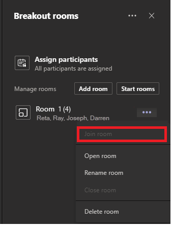 Image of how to join a breakout room in Microsoft Teams.