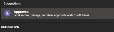 Image of entering the Approval App comman in Microsoft Teams.