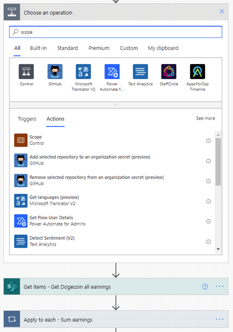 Image of creating a new Scope in Power Automate.