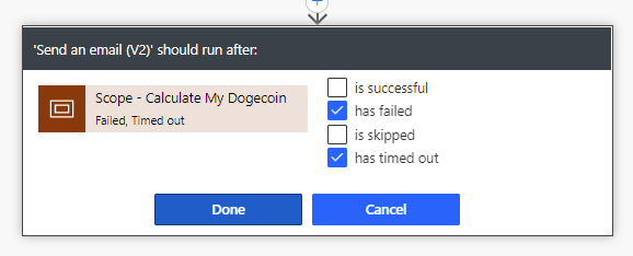 Image of configuring an action to run after another in Power Automate.