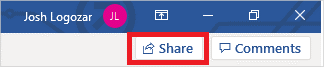 Image of the Share button in Microsoft Word.