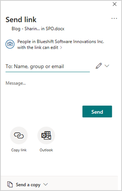 Image of the share pop-up options in Microsoft OneDrive.