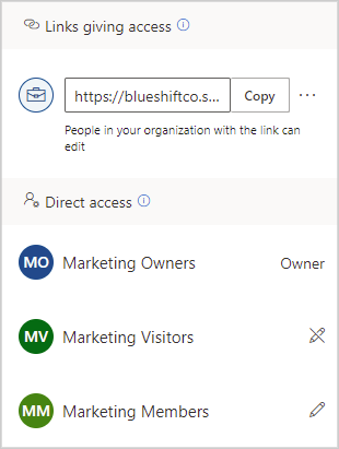 Image of sharing options in OneDrive.