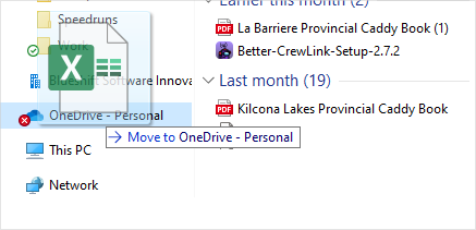 Image of dragging a file into a OneDrive folder.